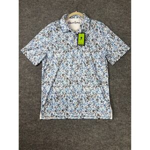 NWT Robert Graham Polo Shirt Mens Medium White Blue Paisley Shark Bait Golf